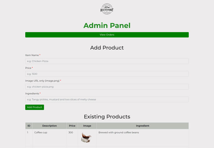 Restaurant Admin Panel